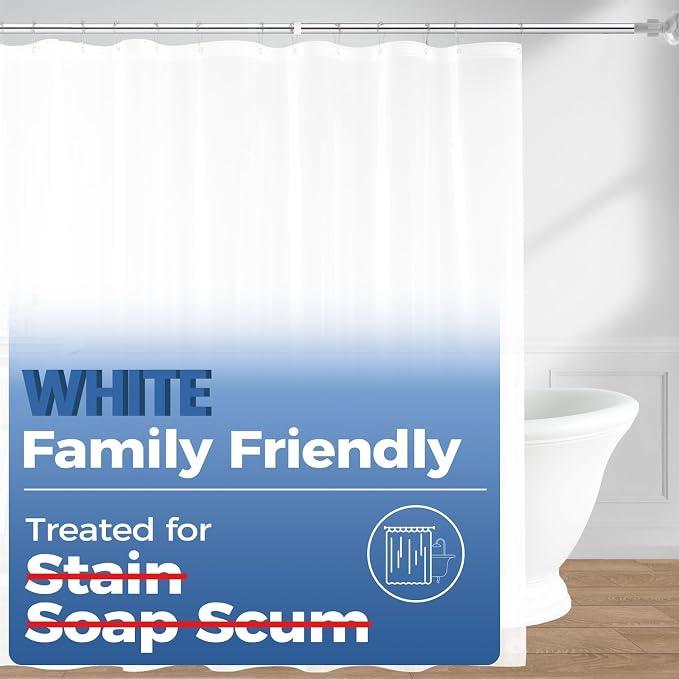 downluxe Shower Curtain Liner, PEVA Plastic Shower Liner with 3 Magnets, 72" x 72" Waterproof Bathroom Curtain, White, 3 Pack