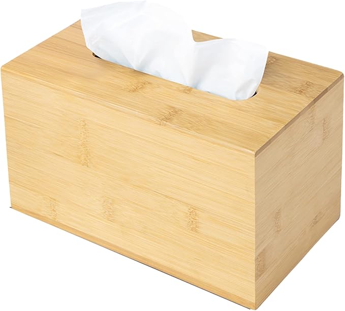 Design Tissue Box Holder - Modern, Minimalist, and Durable Wooden Bamboo Tissue Box with Sliding Bottom, Easy-Refill- Premium-Quality Bamboo Tissue Box Cover, Fits 230-Count Box, Tall Rectangular