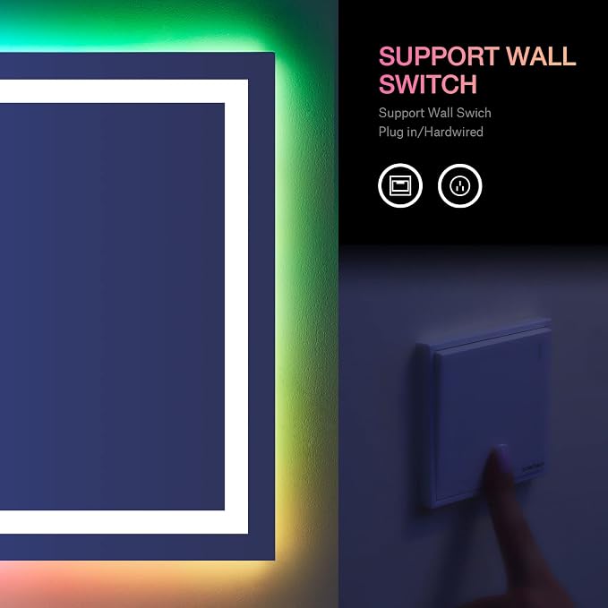 LOAAO 72"X36" RGB LED Bathroom Mirror with Lights | Anti-Fog, Dimmable, RGB Backlit + Front Lighted, Memory Function, Tempered Glass, UL Listed