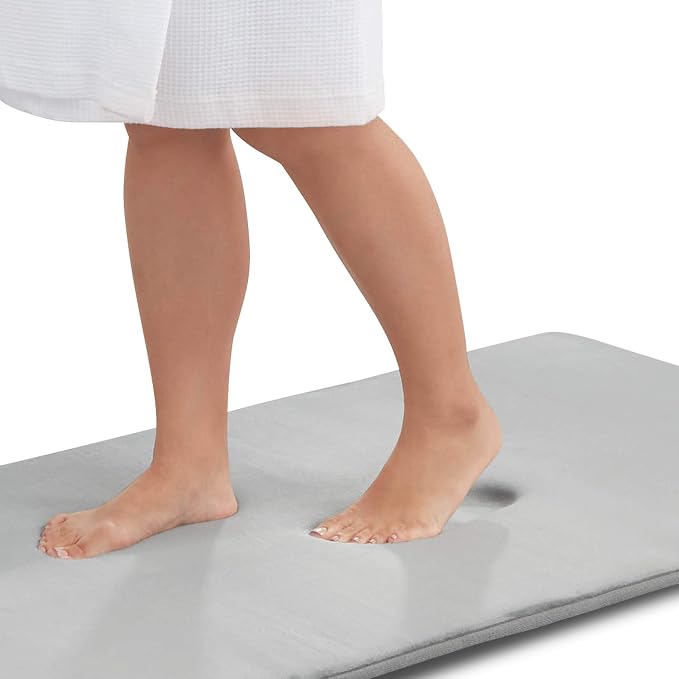 Memory Foam Bath Mat Non Slip Absorbent Super Cozy Velvet Bathroom Rug Carpet (60 inches X 24 inches, Silver)