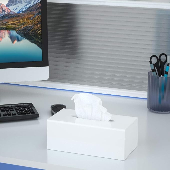 FEMELI Acrylic Tissue Box Cover,Rectangular Facial Tissue Holder Case Dispenser for Bathroom Kitchen Bedroom Office | Acrylic White Matte Tissue Box Cover Modern Decorative Facial Paper Dispenser for Bathroom Bedroom Kitchen