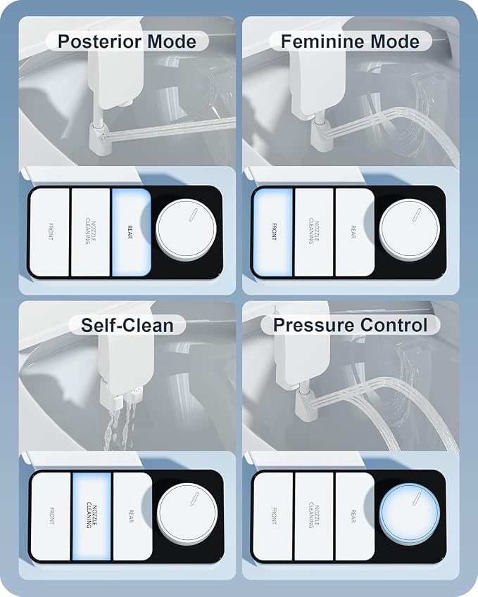 Ultra-Slim Bidet Attachment for Toilet Dual Nozzles Feminine & Rear Wash Bidet Toilet Seat Attachment Non Electric Self Cleaning Adjustable Water Pressure, Rear Wash (KB002)
