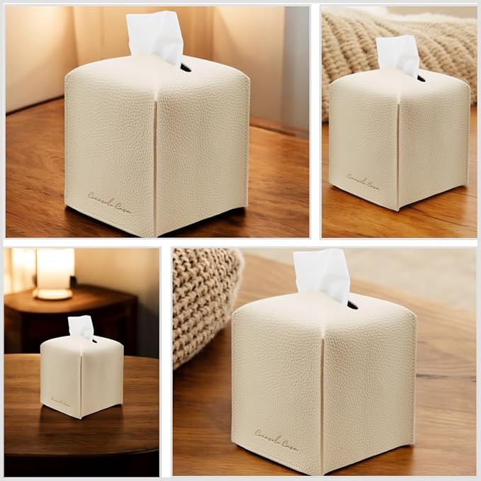 Premium PU Leather Tissue Box Holder - Elegant Hotel-Style Tissue Box Cover for Home, Office & Car Décor, Tissues Cube Organizer for a Natural & Classic Look(Beige 2 Pack)