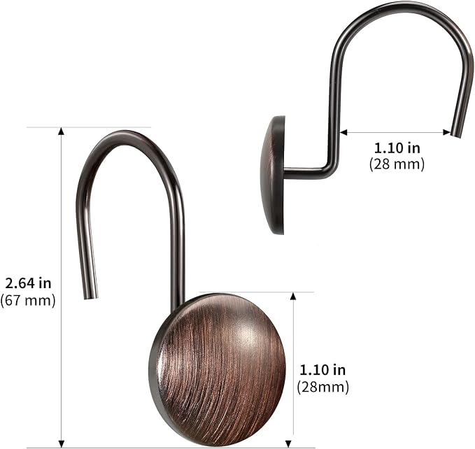 CHICTIE Bronze Shower Curtain Hooks Rings,Oil Rubbed Metal Rust Resistant Decorative Shower Curtain Hooks,Set of 12 Farmhouse Style Shower Rings Hangers for Bathroom