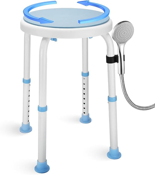Foldable Adjustable Swivel Bath Seat Bathroom Bathtub Shower Chair Stool for Elderly and Disabled, Seniors Tub Transfer Bench for Inside Shower (Blue, Rotating Model)