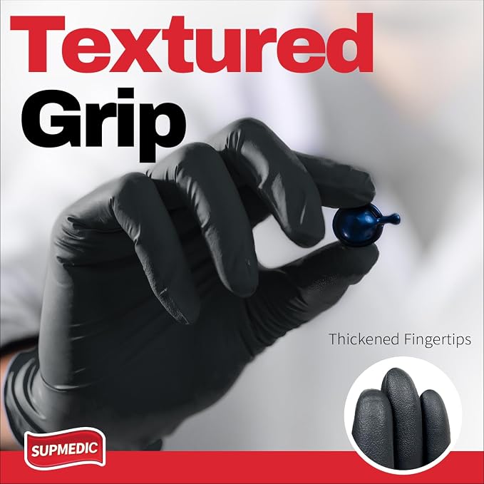 Nitrile+ Disposable Gloves, 5 Mil Latex & Powder-Free Glove 100 Ct | Soft Stretch Fit •Powder-Free •Latex-Free •Chemical Resistant •Cooking •Cleaning •Food Prep •Exam •Blue /Black •100 Ct