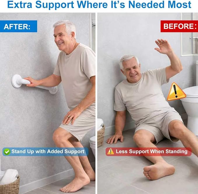 Bathroom Grab Bars: Shower, Toilet, Bathtub Assist Rails, 2pack, 12” | ABS Wall mounted, Safety Support Handles, Screws & Anchors, for Elderly, Pregnant Women, Handicap & Disabled Users