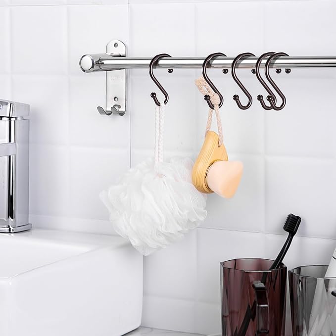 Shower Curtain Hooks, Metal Shower Hooks for Shower Curtain Rod, Rust Proof Metal Shower Curtain Rings, Decorative S Shower Hook (Bronze)