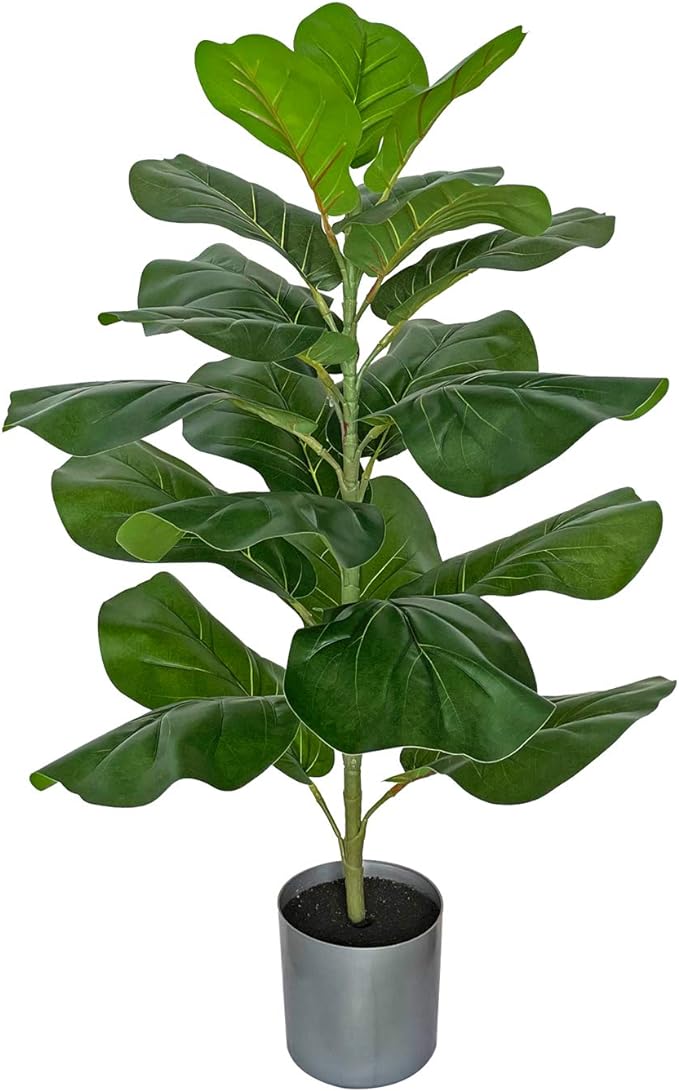 30.5" Little Artificial Fiddle Leaf Fig Tree/Faux Ficus Lyrata for Home Office Decoration, Ships in Silvery Gray Planter