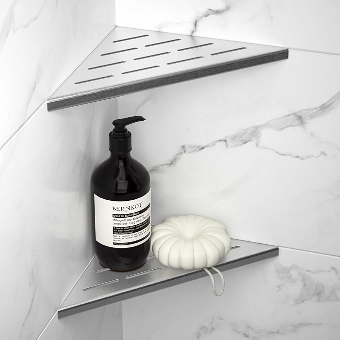 8'' Corner Shower Shelf 2PCS | 304 Stainless Steel Bathroom Shelves for Tiled Wall, Grout in Shelf, Silver