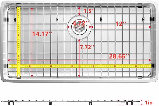 Sink Bottom Grid Protector, 28.7"L X 14.2"W Stainless Steel Sink Grate for Single Kitchen Sink with Drain Hole