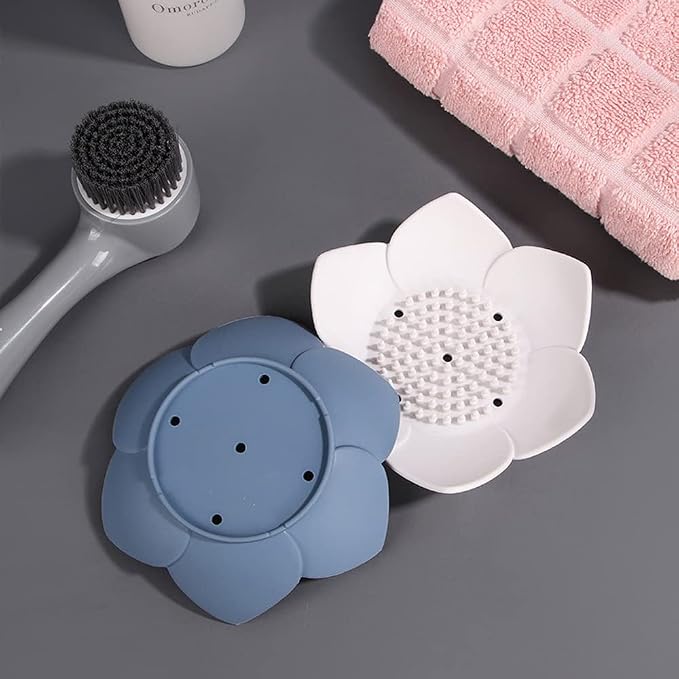 4 Pack Silicone Soap Tray Dishes Soap Holder Saver Draining Bathroom Shower Sink Bathtub