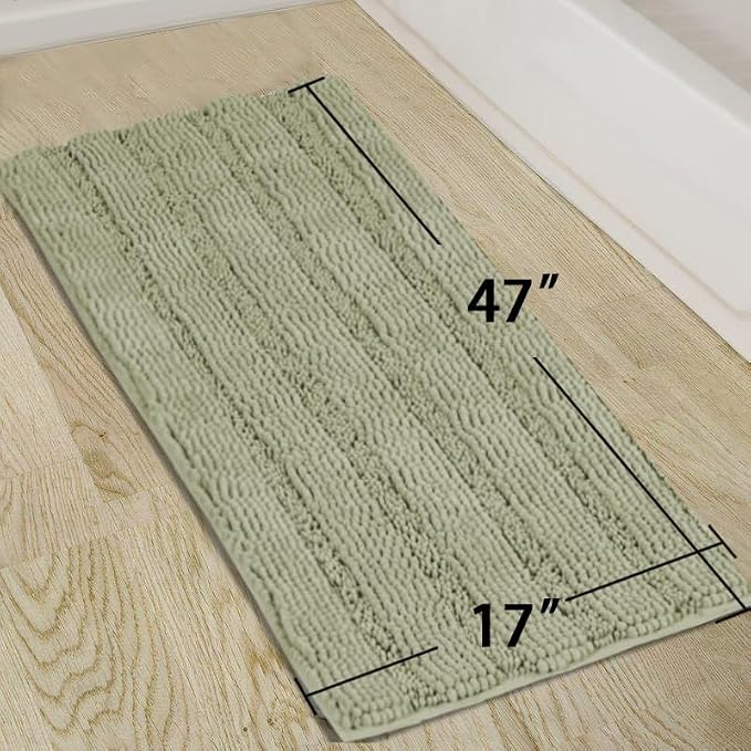 Turquoize Luxury Bath Runner, Eucalyptus Bathroom Rug 47 x 17 Inches Mat, Soft Plush Anti-Slip Shower Rugs, Microfiber Shaggy Mat Machine Washable Bath Rug for Bathroom, Eucalyptus