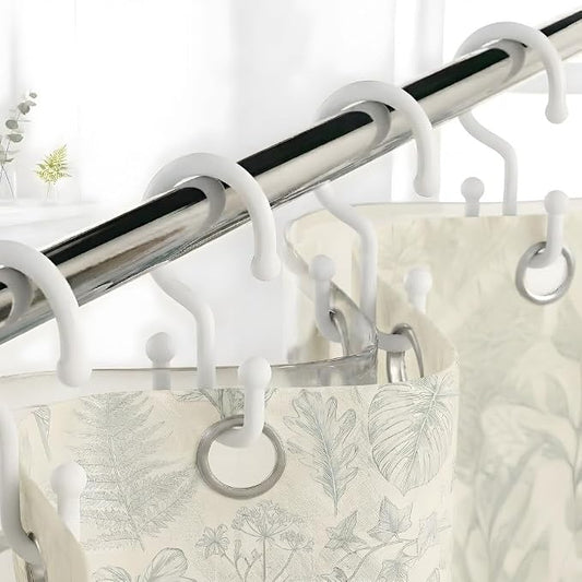 Bathway White Plastic Double Shower Curtain Hooks, 24 Bathroom Shower Rings | Hang Both Shower Curtain & Liner, Waterproof, Rust-proof, Sturdy, Durable, Flexible, Multifunctional, Universal, Easy to Use