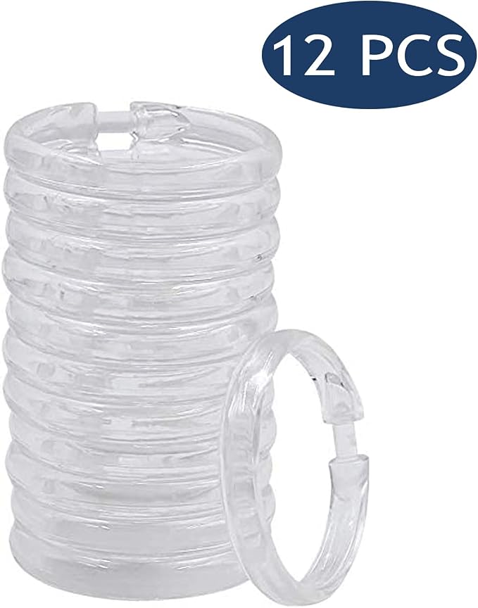 Clear Plastic Shower Curtain Rings, 12 PCS Circular Plastic Shower Curtain Hooks for Bathroom Shower Curtain Rod, Clear Shower Hooks for Shower Curtain, O Shaped Shower Rings for Curtain