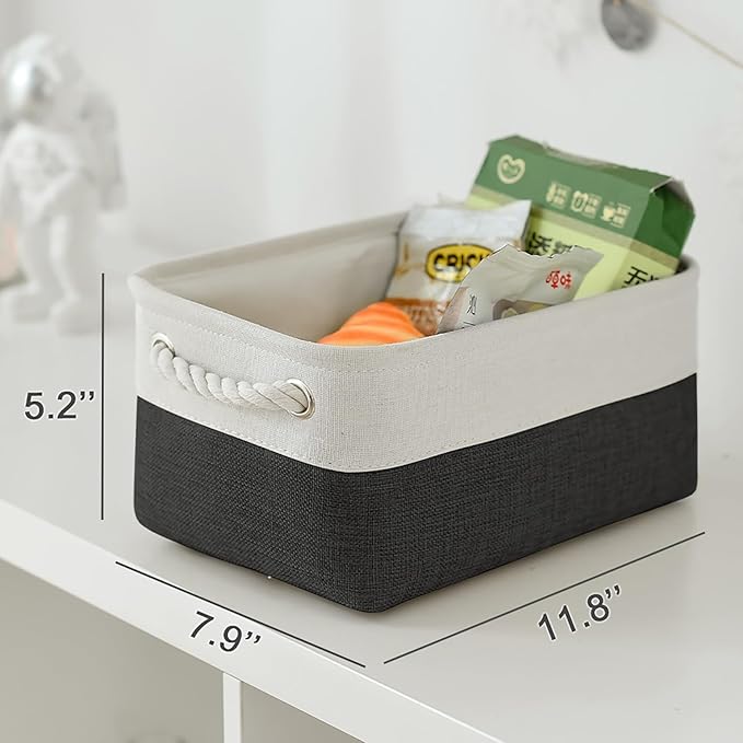 Storage Bins for Shelves - 6 Pack 11.8x7.8x5.2 inch Collapsible Storage Cubes, Basket for Gifts Empty Closet Organizing Dog Toy Box (White & Black)