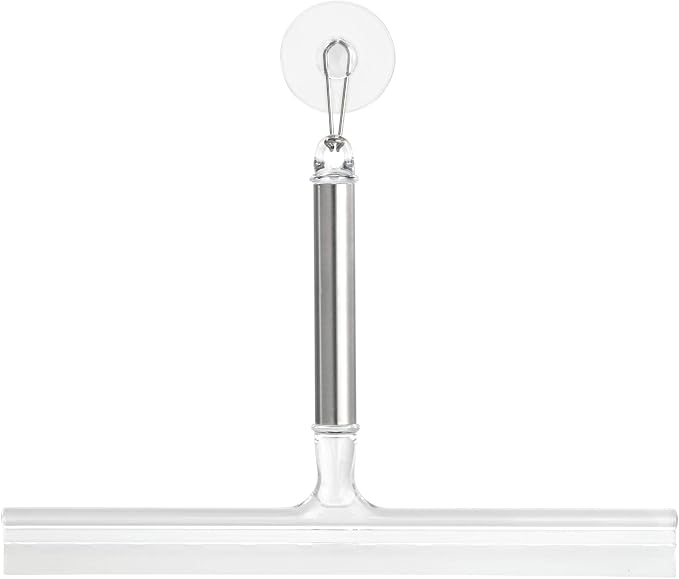 iDesign Forma Brushed Stainless Steel Squeegee, 12" x 8" | Suction Storage Hook
