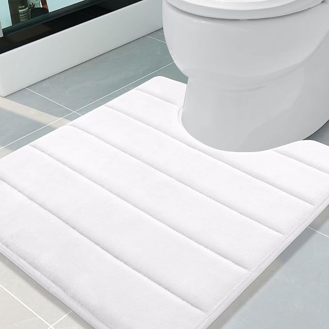 Buganda Memory Foam U-Shaped Toilet Rugs 24 x 20, Absorbent Bathroom mat | White, Thick Soft Machine Washable toilet mat for bathroom, Contour Bath Rugs Mat for Toilet Base