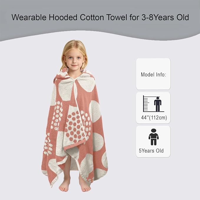VOOVA & MOVAS Kids Hooded Towel, 3-8 Years, 100% Cotton, Orange Blue Dot | Exquisite Dot Jacquard Design, Fast Absorbing Fabric, Perfect for Bathing, Swimming, Beach and Pool