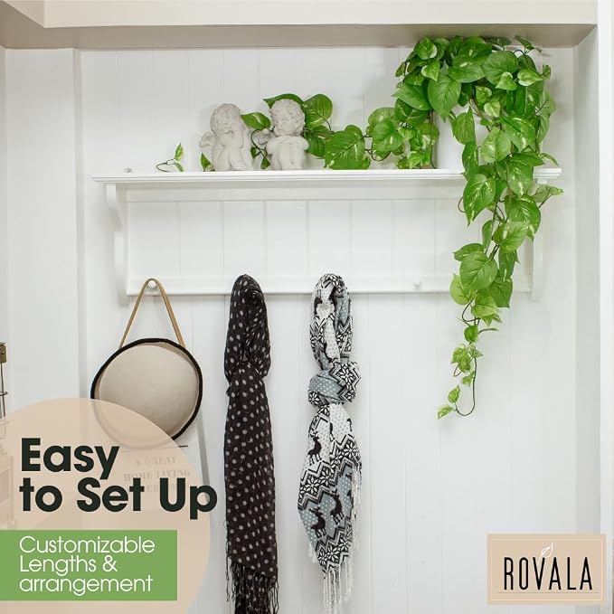 ROVALA Silk Plants for Home Decor Indoor in Pot Realistic Artificial Plants Fake Hanging Plants Faux Plants Indoor Fake Potted Plants Fake Plants for Shelves Bathroom Plants, Fake Pothos (Light Green)