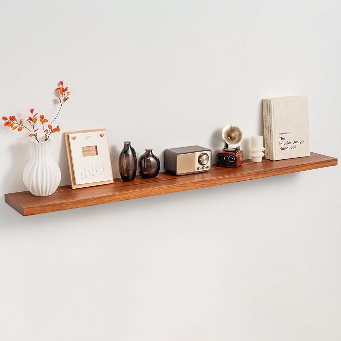 55" Solid Teak Floating Wall Shelf, Water Resistant & Sturdy Decor | Natural Teak Wood, Spacious Wall Storage & Decor, Fits Living Room, Bedroom, Kitchen & Bathroom