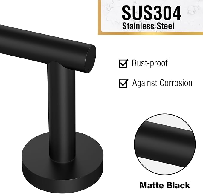 HITSLAM 2 Pack Matte Black Toilet Paper Holder, Double Post Pivoting, SS304 | Set of 2 Wall Mount Bathroom Tissue Holders, Rustproof Stainless Steel, Ideal for Multiple Bathrooms, Easy Roll Change