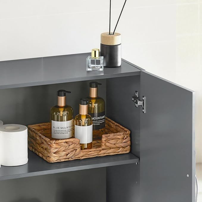 Wall Mount Bathroom & Laundry Storage Cabinet, Wall Size, Grey | Wall-Mounted Storage Cabinet With Door & Adjustable Shelf, Space-Saving MDF Bathroom Organizer, HUS-FRG231
