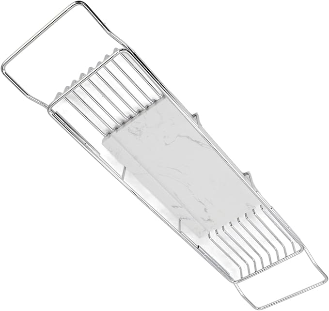 Metal Marble Bathtub Rack, Bathtub Caddy Tray Stainless Steel Shower Caddy Tray with Extending Sides, Bathroom Trays (Silver White)