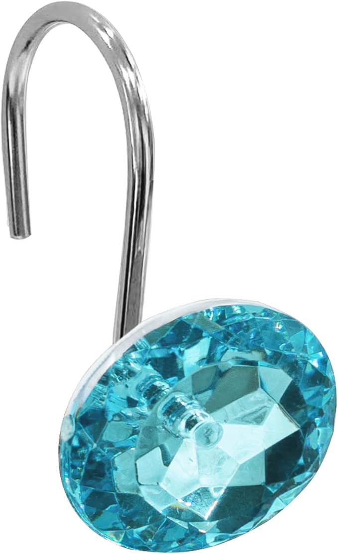 Crystal Diamond Round Shower Curtain Hooks Rings for Bathroom,Aqua,12PCS | Acrylic Decorative Rhinestones Bling Shower Hooks Rings,for Bathroom Curtains Rod,Gem Metal Rust Proof Shower Hangers