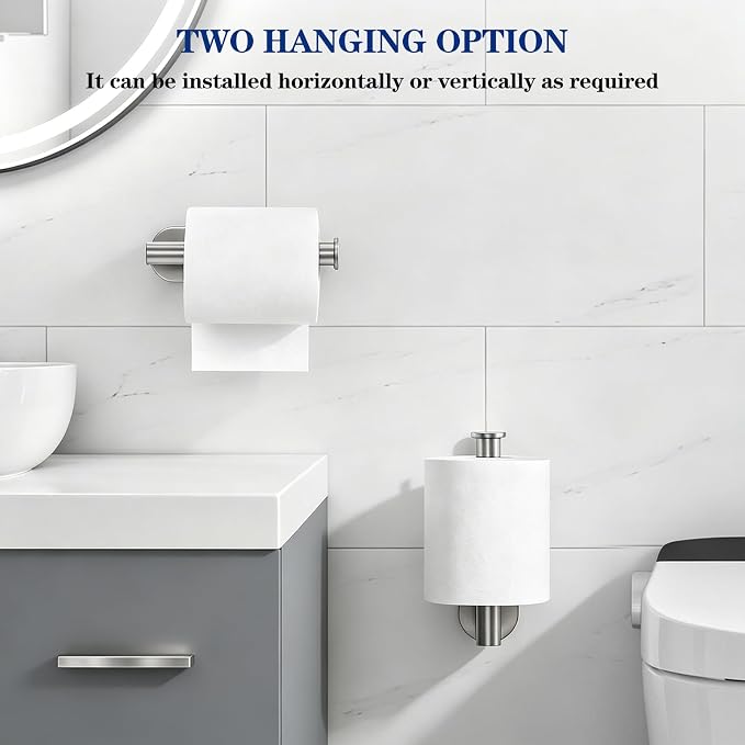 SetSail Adhesive Toilet Paper Holder Wall Mount Brushed Nickel, 2 Packs | No Drill Adhesive,Waterproof and Rustproof Stainless Steel,Wall Mount Design,for Bathroom