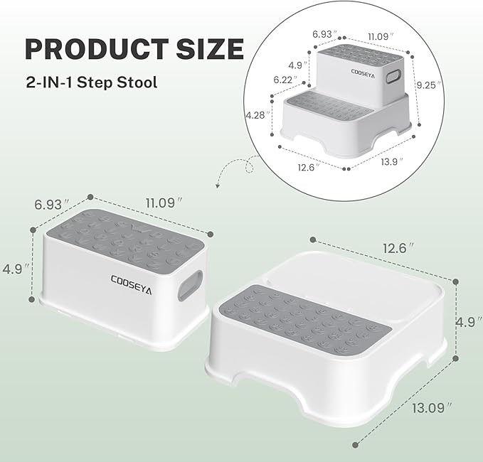 2 Step Stools for Kids,Toddler Step Stool for Bathroom Sink,No-Slip Double up Stepping for Toddlers, Multifunctional Toilet Potty Stool for Kids,Toilet Potty Training(2 Packs)