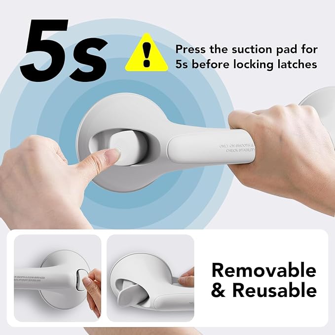 2 Pack 12 Inch Grab Bars for Bathtubs and Showers for Seniors, Heavy Duty Shower Handle for Elderly, Suction Cup Removable Handrails Handicap Bath Grip Bathroom Upgrade Safety Grips (White)