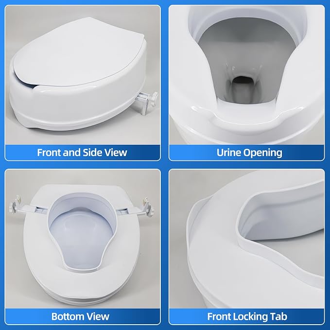 Raised Toilet Seat with Lid for Elderly, 6" High Toilet Seat for Elongated or Standard Commode, Raised Toilet Seat for Seniors, Handicap Toilet Seat Riser with Cover