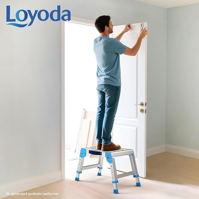 Work Platform 440 lbs with One-Touch Automatic Fold, Standard, Blue | Folding Step Stool, 3 Height Adjustment Platform Step, Perfect for RV Cleaning, Home Painting and Reaching High Places