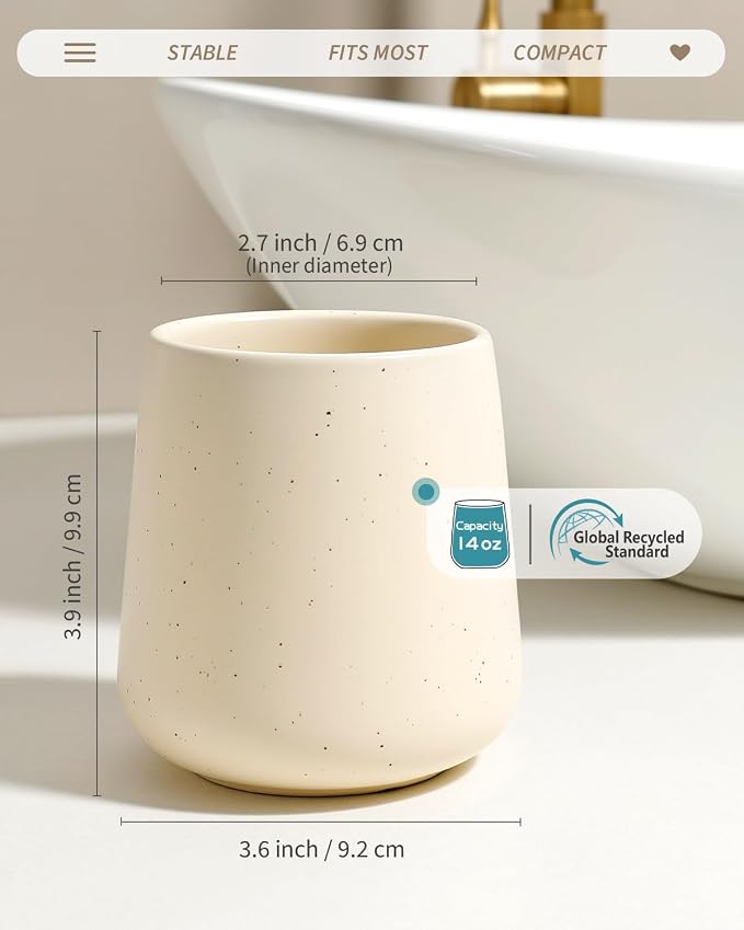 BosilunLife Ceramic Toothbrush Holder (Apricot, Rounded Base)