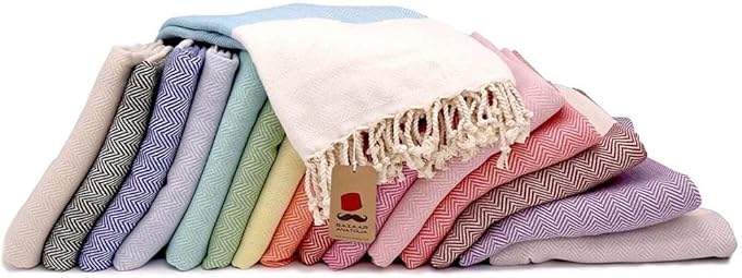 Beach Towel, 100% Cotton, 71x39 in, Herringbone Yellow