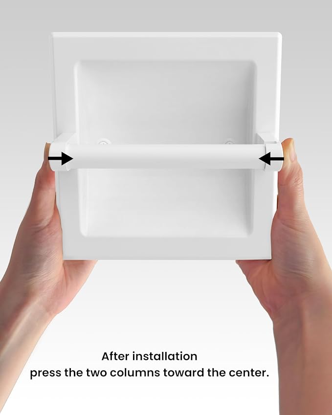 White Recessed Toilet Paper Holder for Regular Rolls, in Wall White Pivoting Toilet Paper Holder Wall Mount Made of Metal, Bathroom Toilet Paper Wall Holder