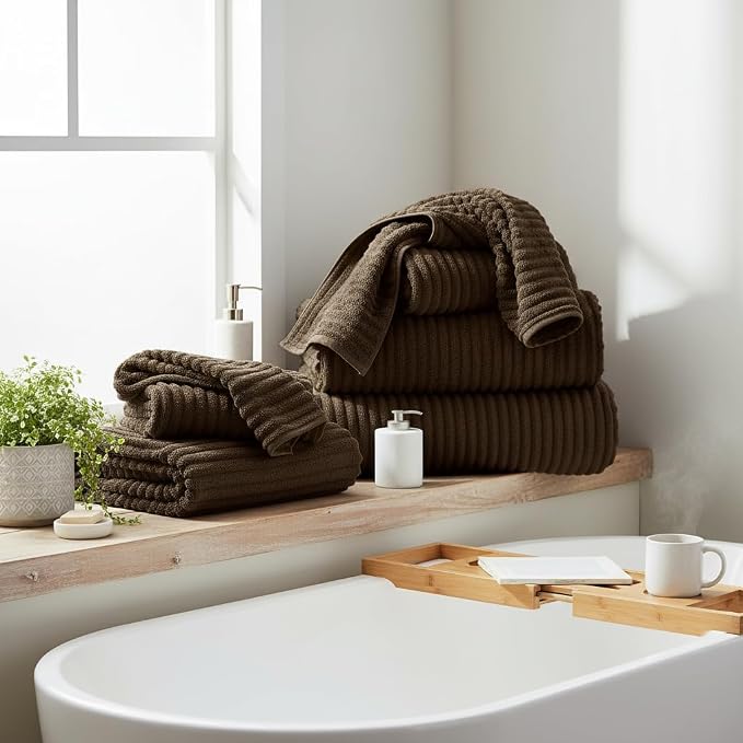 6 Piece Bath Towel Set, 40"x80" Oversized Bath Sheets, Brown | Microfiber, Quick Dry, Highly Absorbent, Towels for Bathroom, 2 Extra Large Bath Towels, 2 Soft Hand Towels, 2 Washcloths