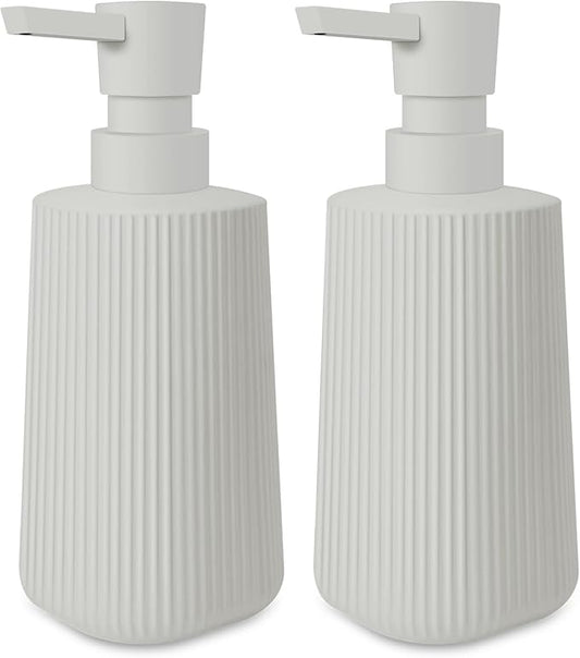 2 Pack Glass Small Soap Dispenser for Bathroom and Kitchen 250ml/8.5oz Dish Soap Dispenser Modern Farmhouse Striped Style Hand Soap Dish Soap Dispenser with Pump