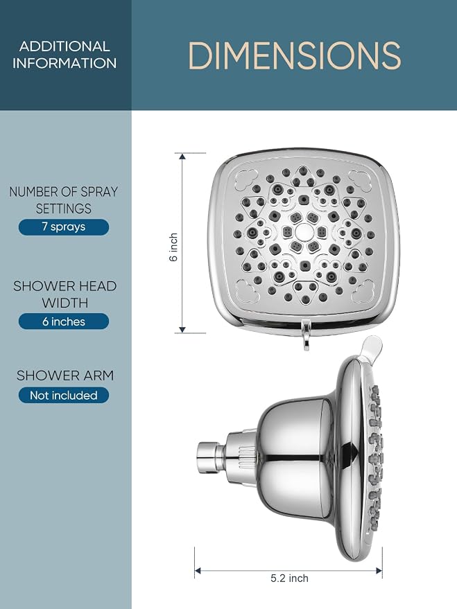 Cobbe Filtered Shower Head, 7 Modes High Pressure Shower Heads Chrome | Shower Head with Filters for Hard Water for Remove Chlorine and Harmful Substances (Luxury Polished Chrome, 6 Inch Square)