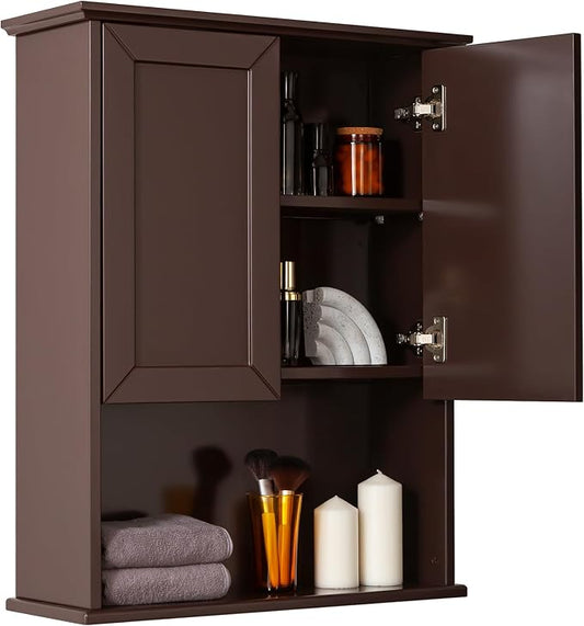 VANIRROR Bathroom Wall Medicine Cabinet with Soft-Close Buffering Hinges | Over Toilet Storage Cupboard Adjustable Shelves & Hidden Handles, 23"x29" White MDF Cabinet for Laundry Room, Kitchen