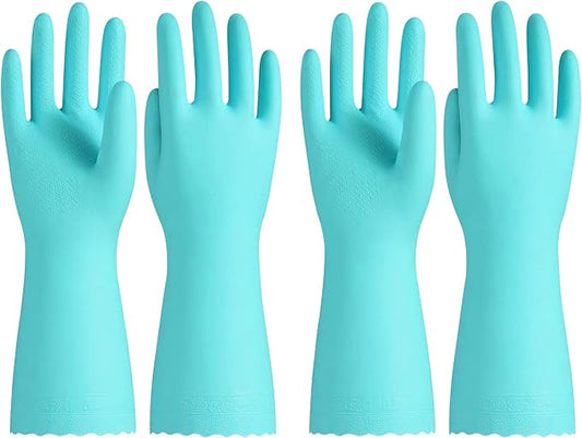 2 Pairs Dishwashing Gloves, Cotton Flocked Liner, Green, Medium | Waterproof dishwashing gloves with non-slip grip, Latex-Free, flexible fit for kitchen, bathroom, laundry & cleaning