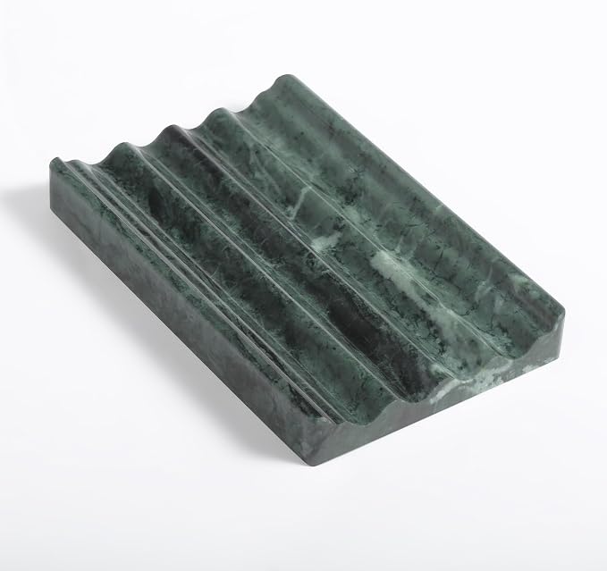 Karibiber Soap Holder, Marble Soap Dish for Shower, Green Bar Soaps Holder with Water Ripple Design, Easy Cleaning Soaps Saver for Kitchen Sink，Bathroom, Executive Indian Natural Stone Soap Tray