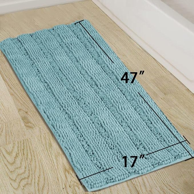 Turquoize Bath Rug - Large Size Plush Shaggy Chenille Bathroom Rug 47 x 17 Non-Slip Extra Soft & Absorbent Thick Shaggy Floor Mats, Washable, Aqua Haze