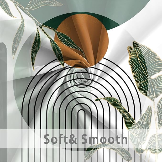 Abstract Boho Green Stall Shower Curtain with Hooks 36x72 Inch | Waterproof Small Emerald-green Leaves Bathroom Curtain for Shower Stall, Machine Washable
