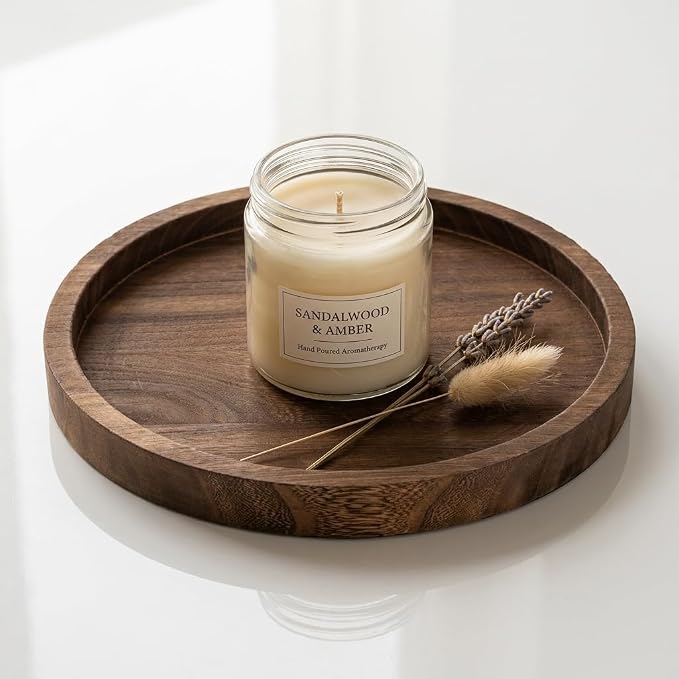 Romadedi Rustic Wood Decorative Candle Tray, 11 in | Candle Holder Tray for Coffee Dining Tables, Kitchen Counter, Candle Displays, and Seasonal Centerpiece.