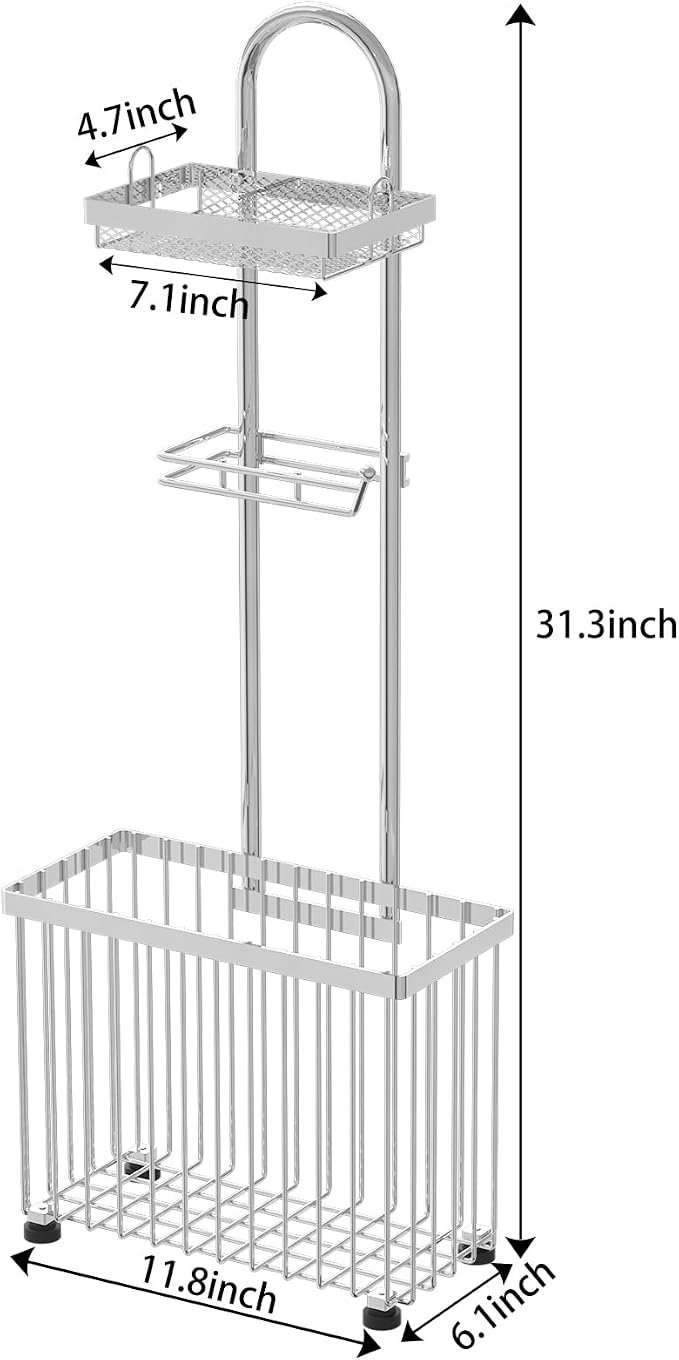 Freestanding Toilet Paper Holder Toilet Tissue Rack Scroll Stand Roll Dispenser with Storage Shelf Reserve for Phone Tablet Magazine Bathroom Organizer Bath Tissue Organizer (Silver)