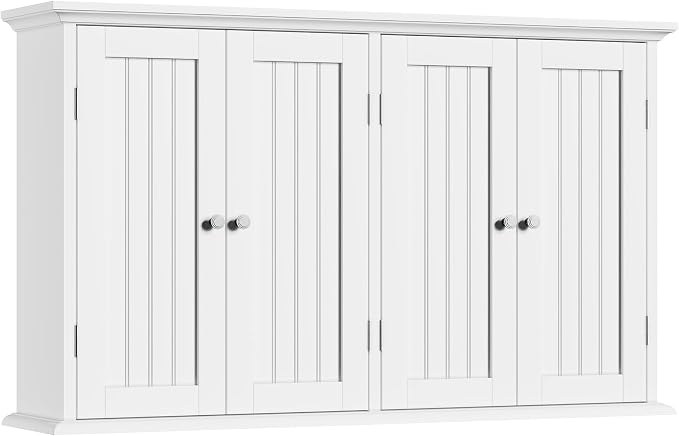 ChooChoo Laundry Cabinet with 4 Doors and Adjustable Shelves | 9.06"D x 40.9"W x 24"H, Bathroom Wall Cabinet, Cupboard, White