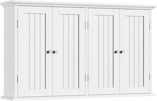 ChooChoo Laundry Cabinet with 4 Doors and Adjustable Shelves | 9.06"D x 40.9"W x 24"H, Bathroom Wall Cabinet, Cupboard, White