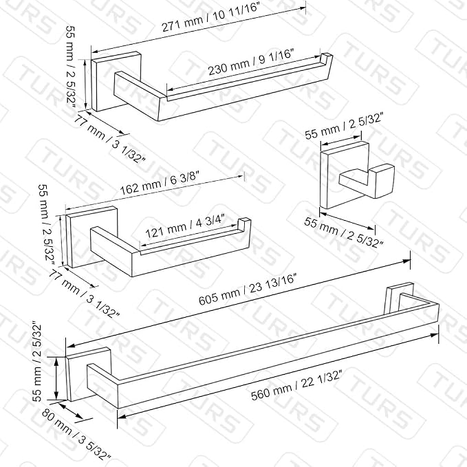 TURS Bathroom Hardware Set Brushed Towel Bar Set Stainless Steel Bathroom Accessories Towel Holder Sets Wall Mounted